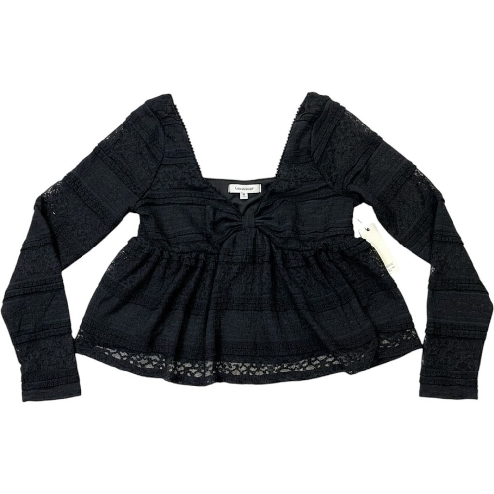 Y2K Babydoll Whimisigoth Gothic Lace Top Ruffle V Neck Black Medium Date Night